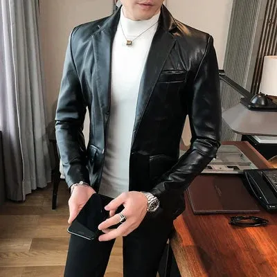 2021 Brand clothing Fashion Men's High quality Casual leather jacket Male slim fit business leather Suit coats/Man Blazers S-5XL