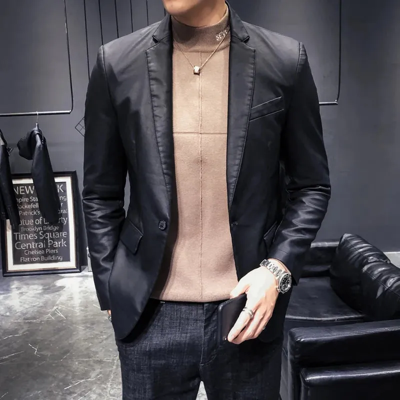 2021 Brand clothing Fashion Men's High quality Casual leather jacket Male slim fit business leather Suit coats/Man Blazers S-5XL