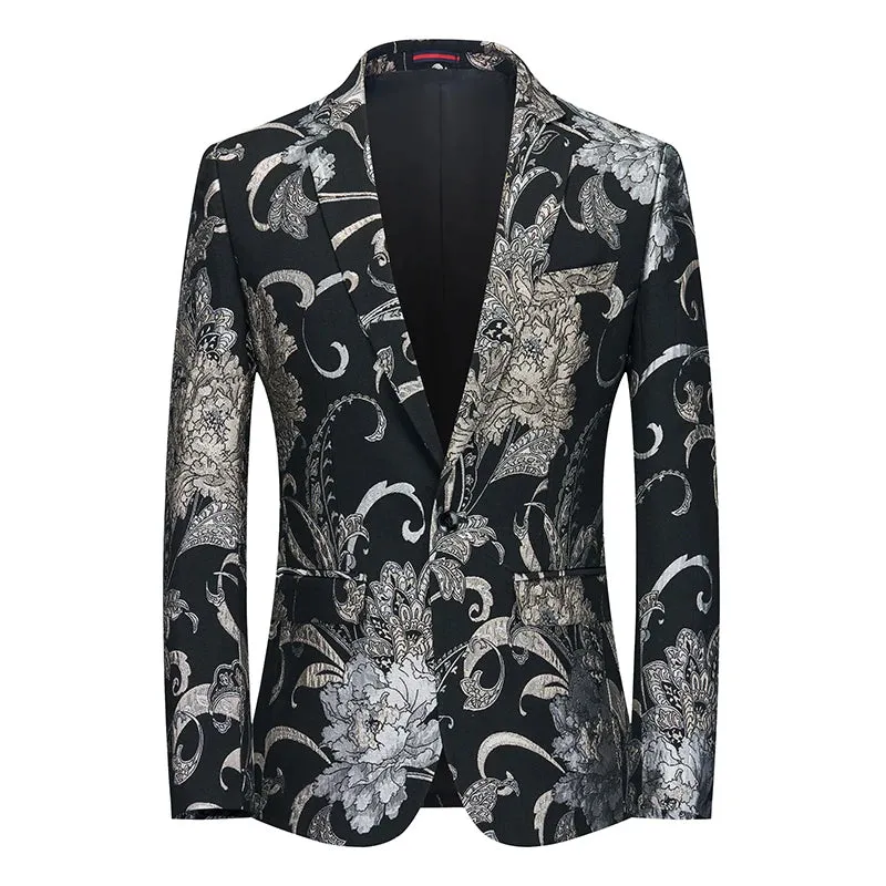 2023 Fashion New Men's Casual Boutique Business Wedding Host Slim Bronzing Suit Flower Jacket Dress Blazers Coat