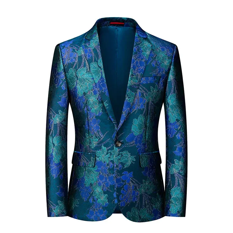 2023 Fashion New Men's Casual Boutique Business Wedding Host Slim Bronzing Suit Flower Jacket Dress Blazers Coat