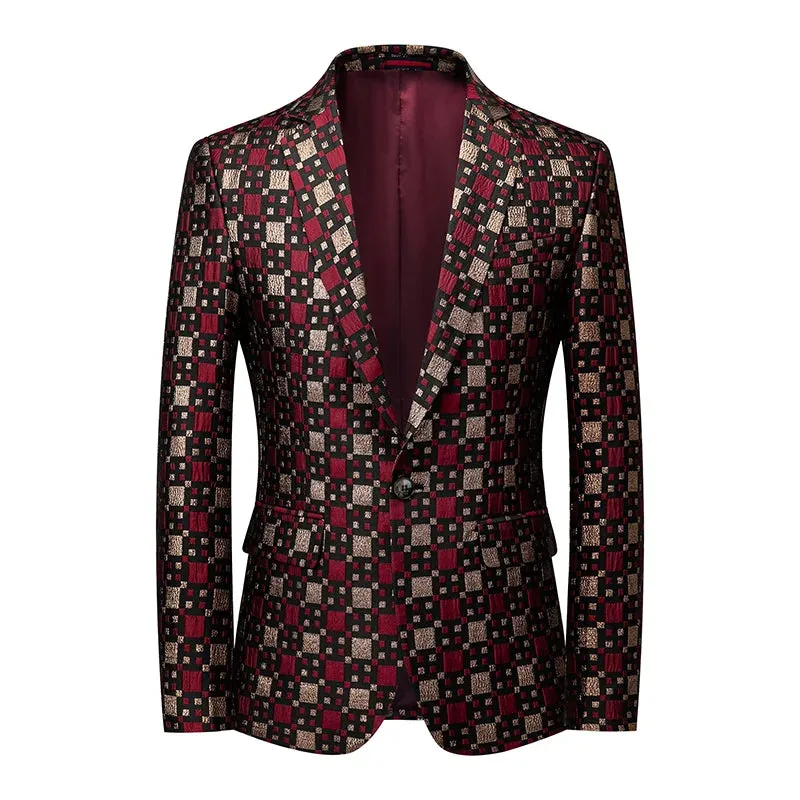 2023 Fashion New Men's Casual Boutique Business Wedding Host Slim Bronzing Suit Flower Jacket Dress Blazers Coat