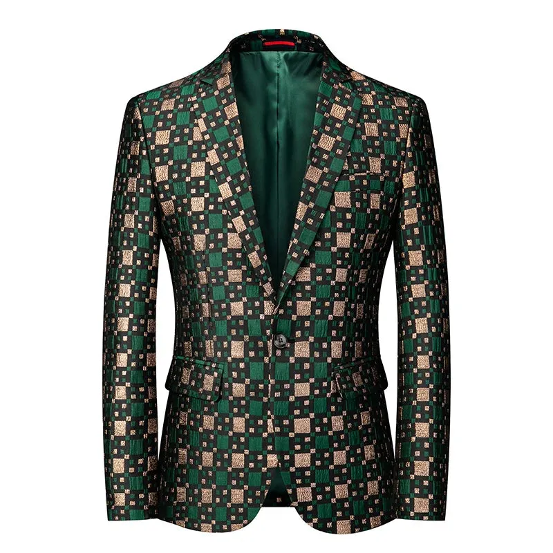 2023 Fashion New Men's Casual Boutique Business Wedding Host Slim Bronzing Suit Flower Jacket Dress Blazers Coat