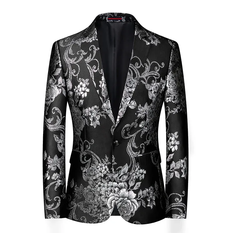 2023 Fashion New Men's Casual Boutique Business Wedding Host Slim Bronzing Suit Flower Jacket Dress Blazers Coat