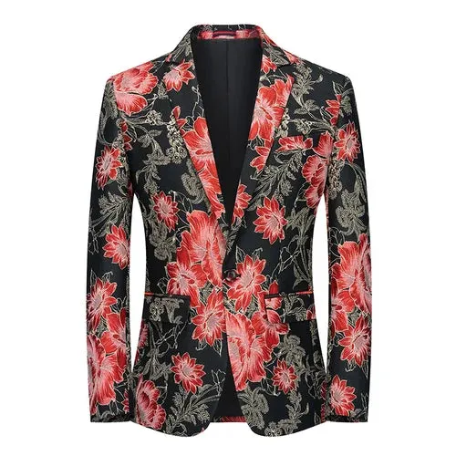2023 Fashion New Men's Casual Boutique Business Wedding Host Slim Bronzing Suit Flower Jacket Dress Blazers Coat