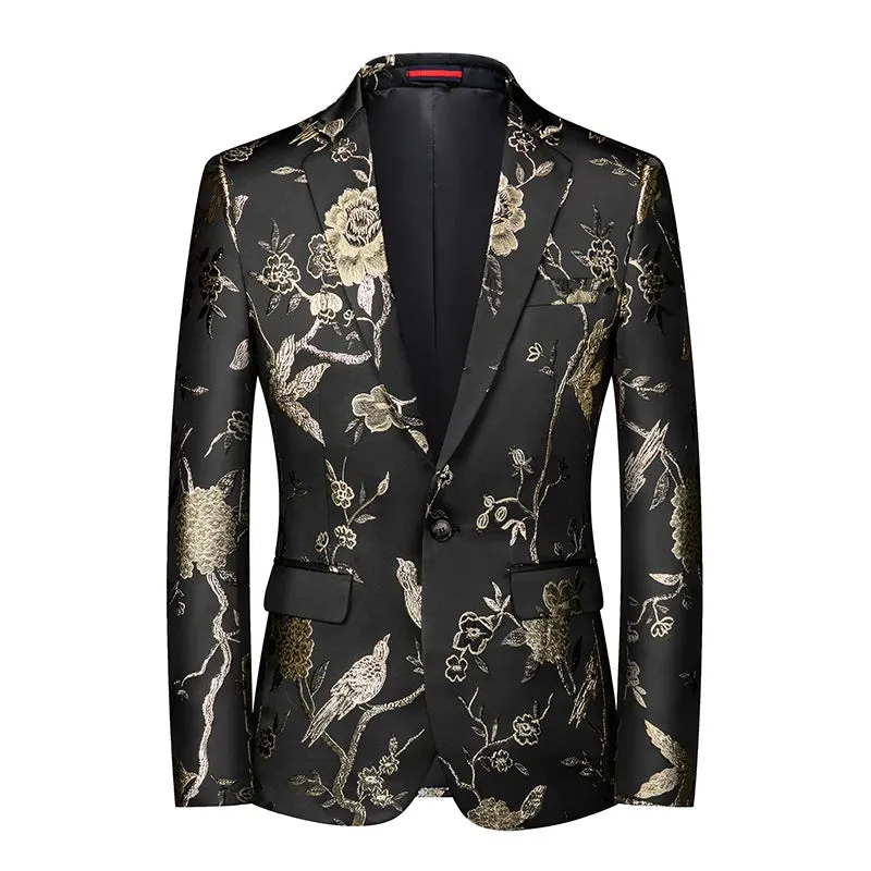 2023 Fashion New Men's Casual Boutique Business Wedding Host Slim Bronzing Suit Flower Jacket Dress Blazers Coat