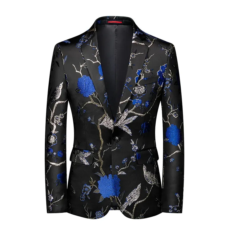 2023 Fashion New Men's Casual Boutique Business Wedding Host Slim Bronzing Suit Flower Jacket Dress Blazers Coat