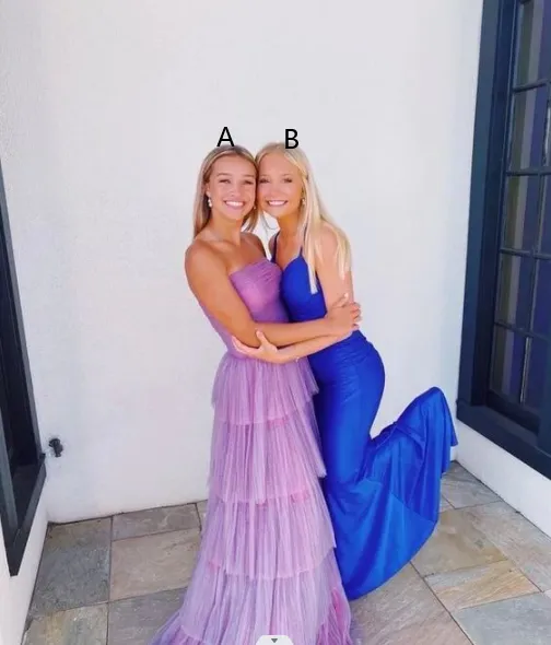 2024 Cheap Tulle Purple Ruffle tiered Prom Dresses Sheath Long Formal Evening Dresses