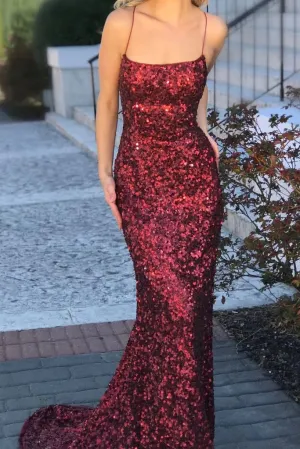 2025 Long Burgundy Evening Dress UK Sequins Prom Dresses