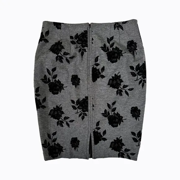 2PC Set: Top/Skirt Gray Black 3D Velvet Floral Chic Whimsigoth Office Siren Sz10