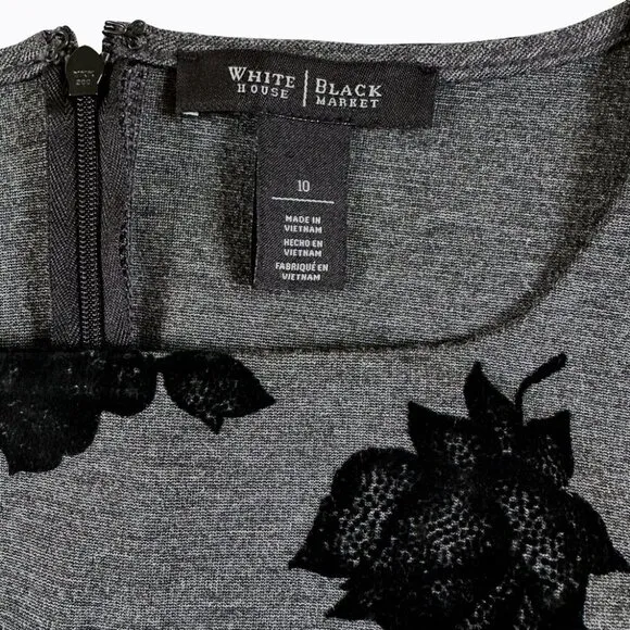 2PC Set: Top/Skirt Gray Black 3D Velvet Floral Chic Whimsigoth Office Siren Sz10