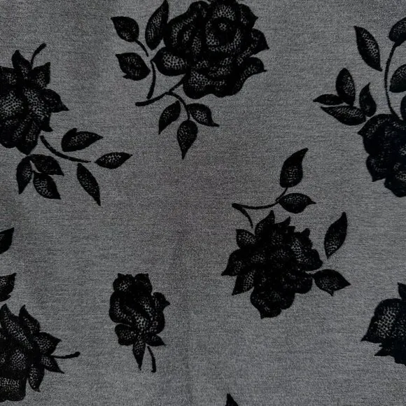 2PC Set: Top/Skirt Gray Black 3D Velvet Floral Chic Whimsigoth Office Siren Sz10