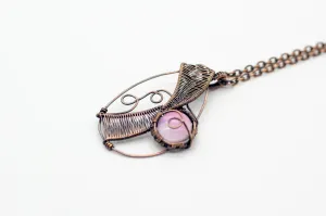 Abstract Copper Wire Wrapped Pendant with Blush Pink Fused Glass Accent
