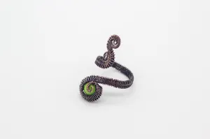 Adjustable Copper Ring with Bright Green Fused Glass Accent