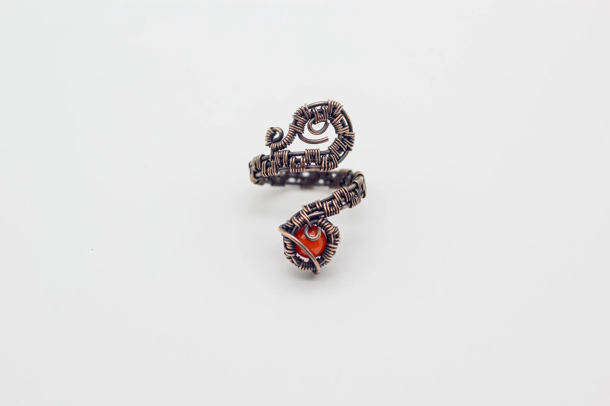 Adjustable Copper Ring with Orange Fused Glass Accent