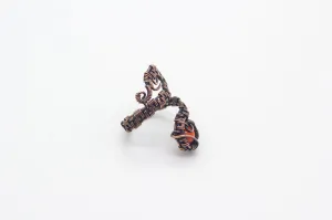 Adjustable Copper Ring with Orange Fused Glass Accent