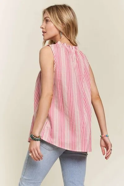 ADORA Contrast Striped Frill Round Neck Sleeveless Top