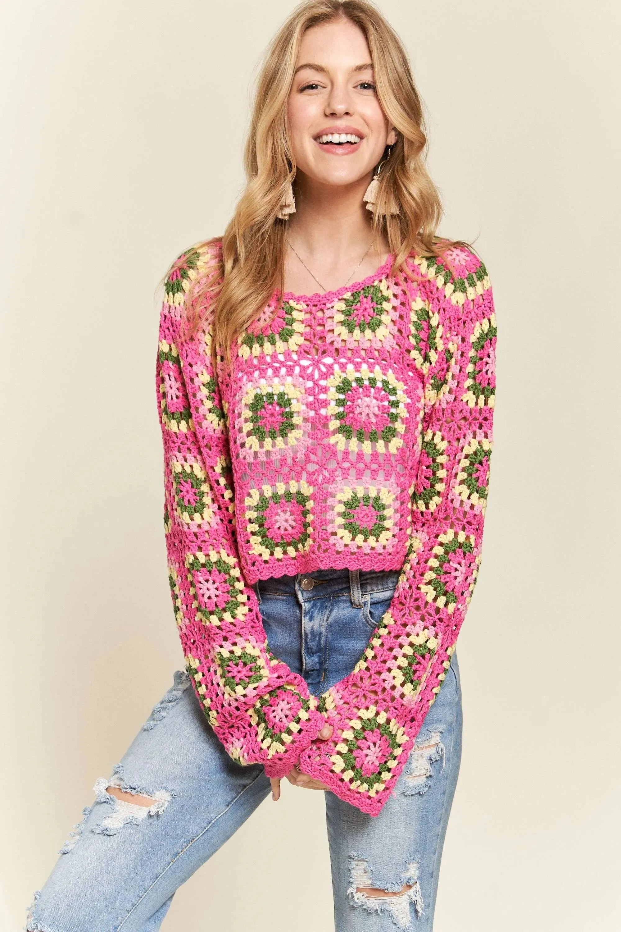 ADORA Multicolor Crochet Crop Top