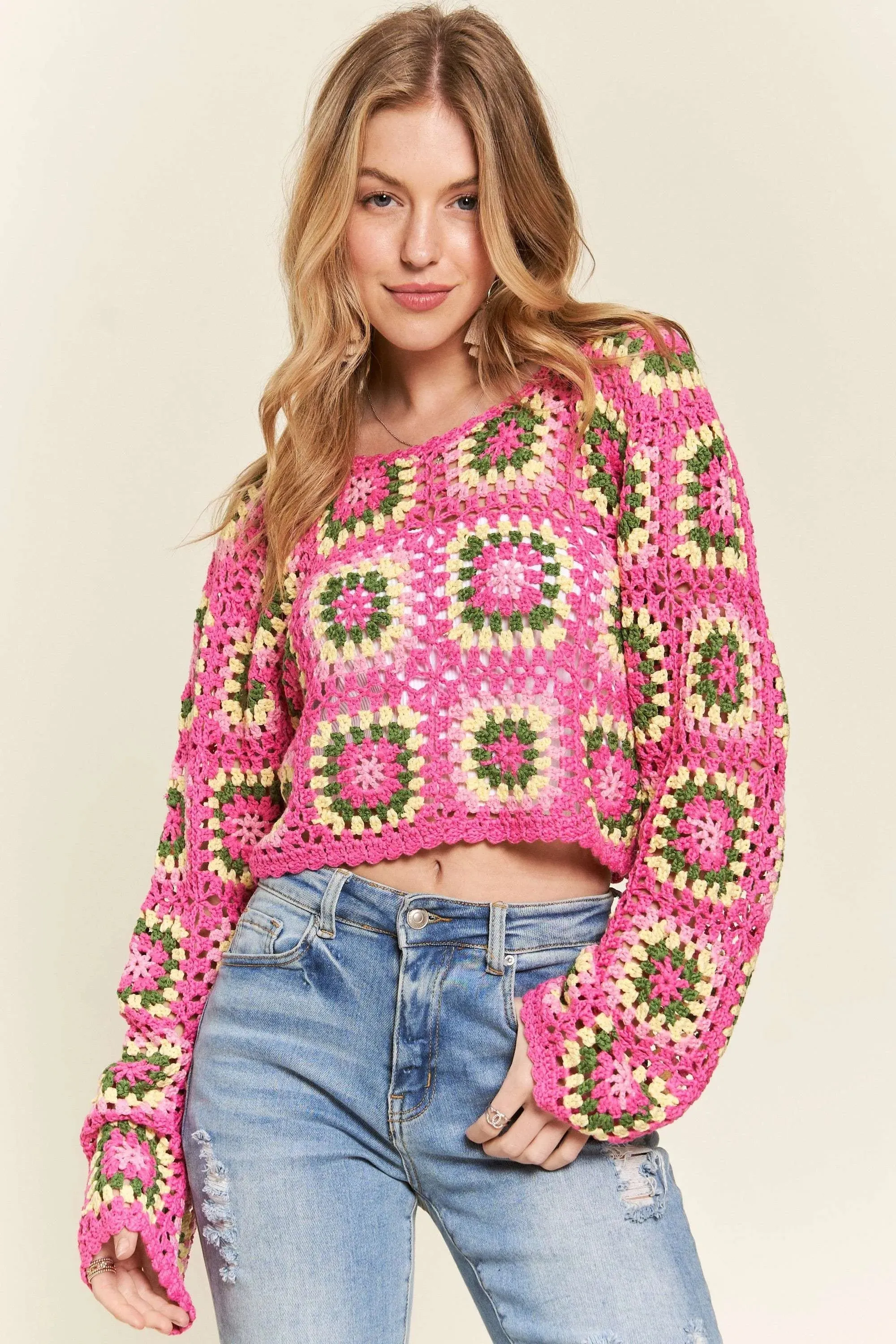 ADORA Multicolor Crochet Crop Top