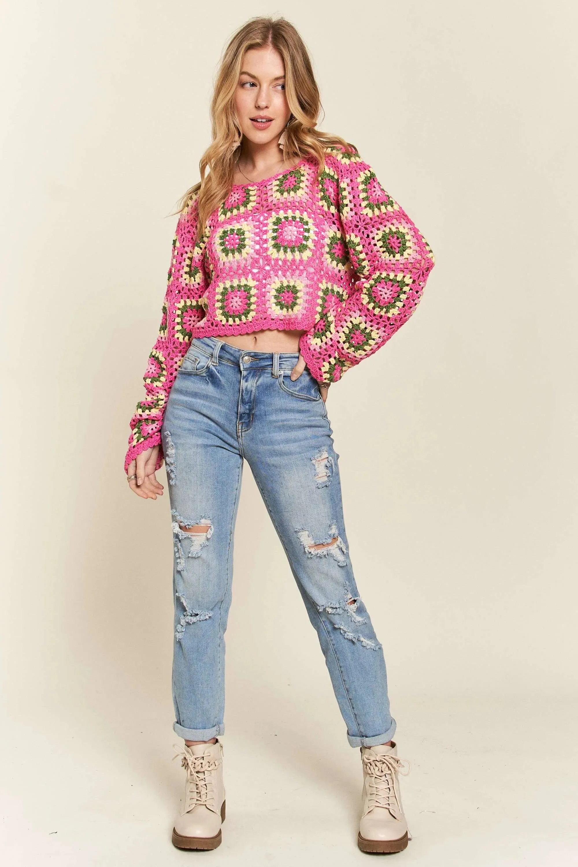 ADORA Multicolor Crochet Crop Top