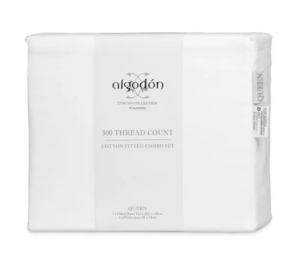 ALGODON "300TC Cotton" FITTED SHEET Combo Set - WHITE