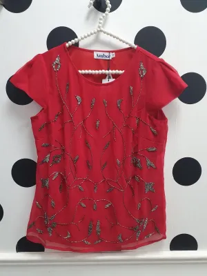 Amber Red Embellished Occasion Top