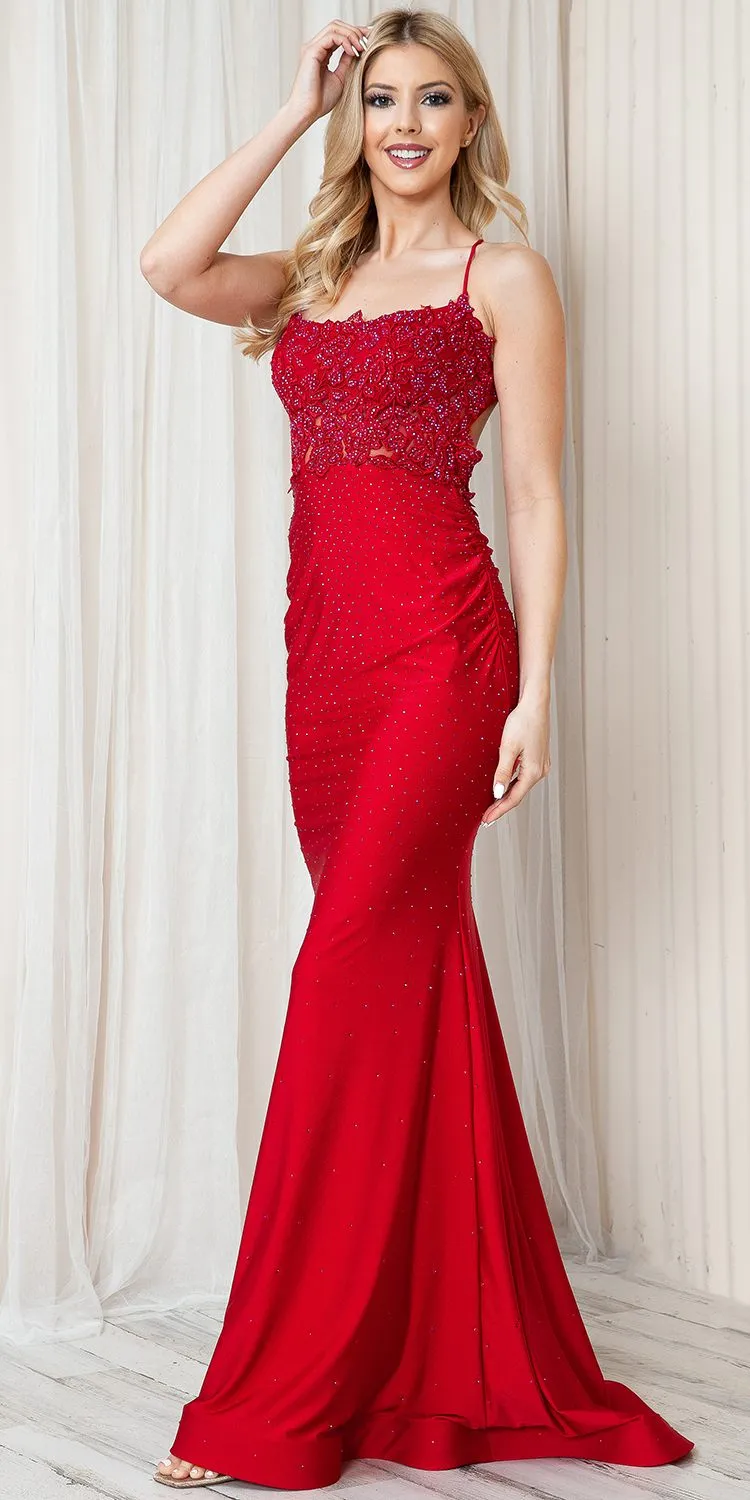 Amelia Couture TM1001 Long Fitted Rhinestone Embroidered Sheath Dress
