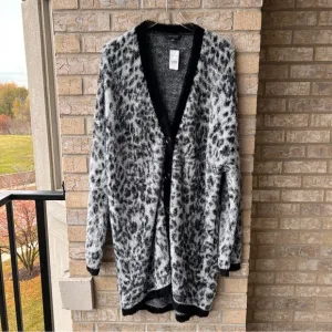Ann Taylor Snow Leopard Boyfriend Cardigan