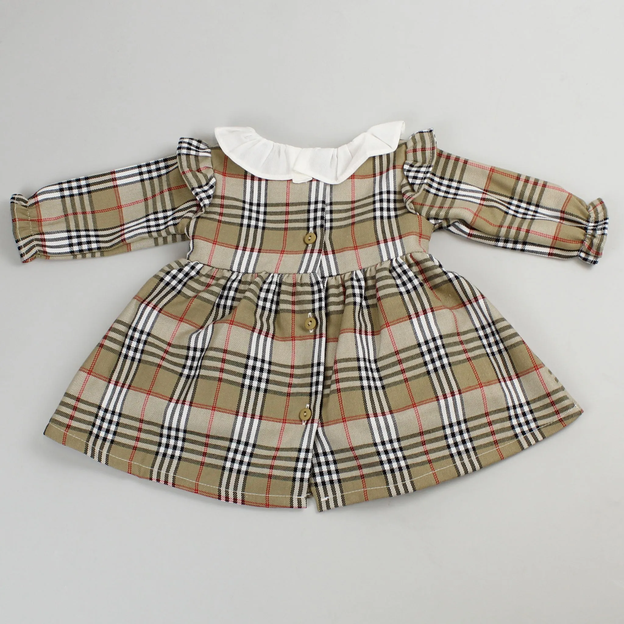 Baby Girls Beige Smocked Tartan Dress