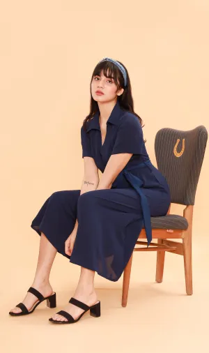 BEATRIX Collared Surplice Dress (Navy)