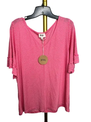 Bibi Ruffle Sleeve Pink Stripe V-Neck Top (Limited Quantities)