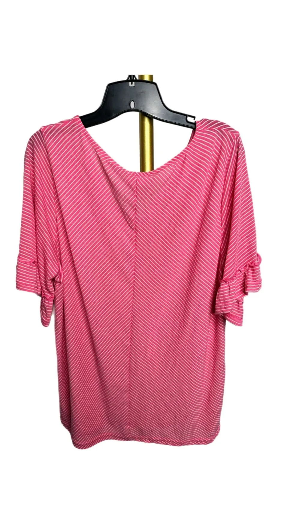 Bibi Ruffle Sleeve Pink Stripe V-Neck Top (Limited Quantities)