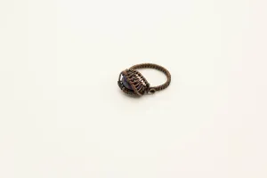 Black Dichroic Fused Glass and Copper Wire Wrapped Ring