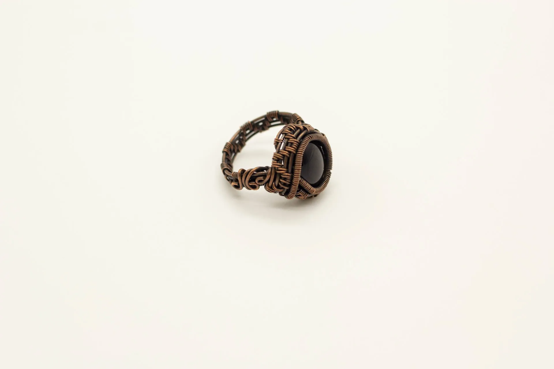 Black Fused Glass and Copper Wire Wrapped Statement Ring