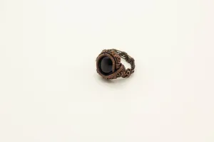 Black Fused Glass and Copper Wire Wrapped Statement Ring