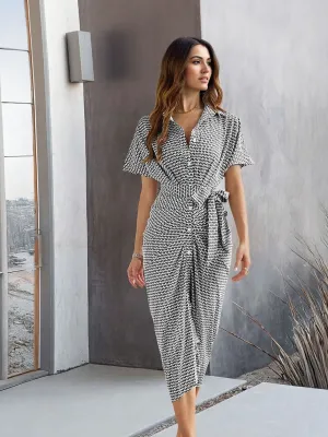 Black Midi Shirt Dress With Front Pleats