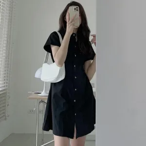 Black Sinched Waist Shirt Dress