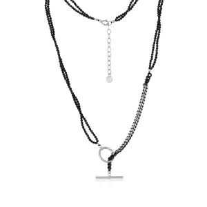 Black Spinel Double Edge Silver Necklace