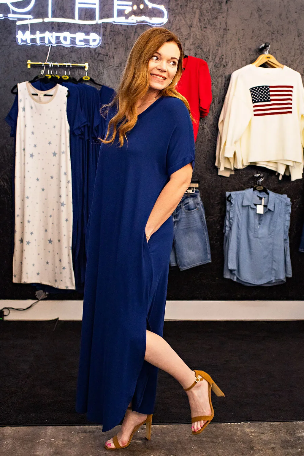 Blue Knit Maxi Dress