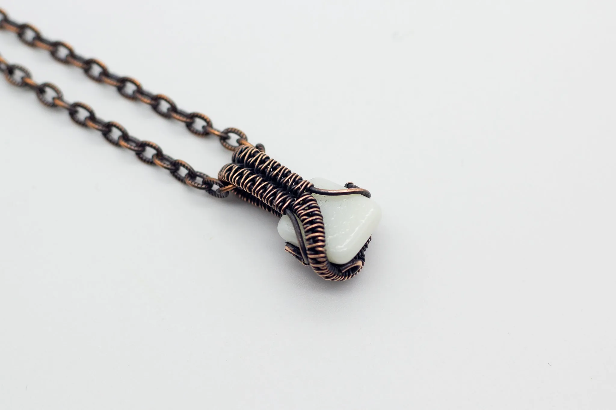 Blue Mini Pendant with Copper Wire Wrapping