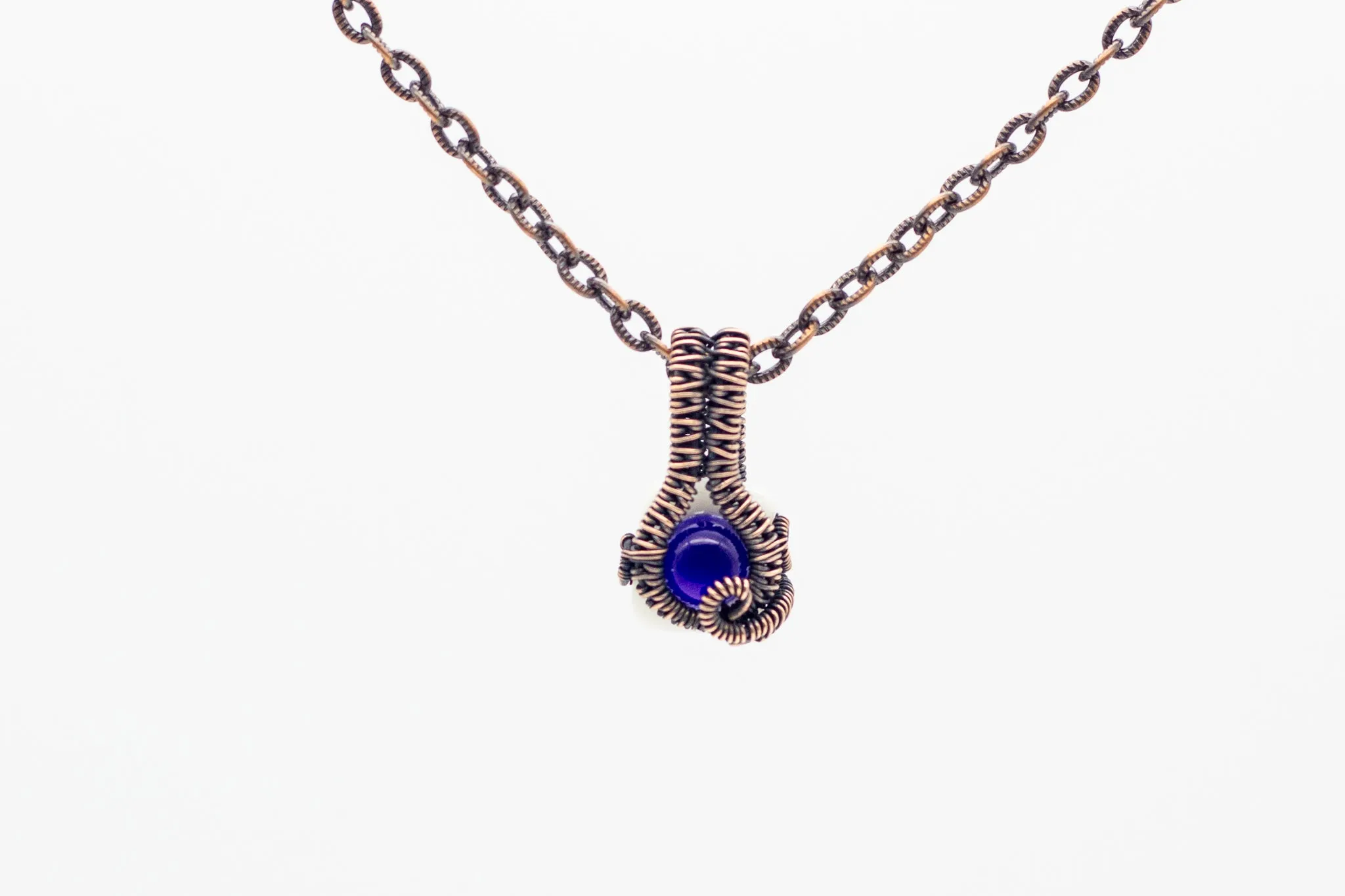 Blue Mini Pendant with Copper Wire Wrapping