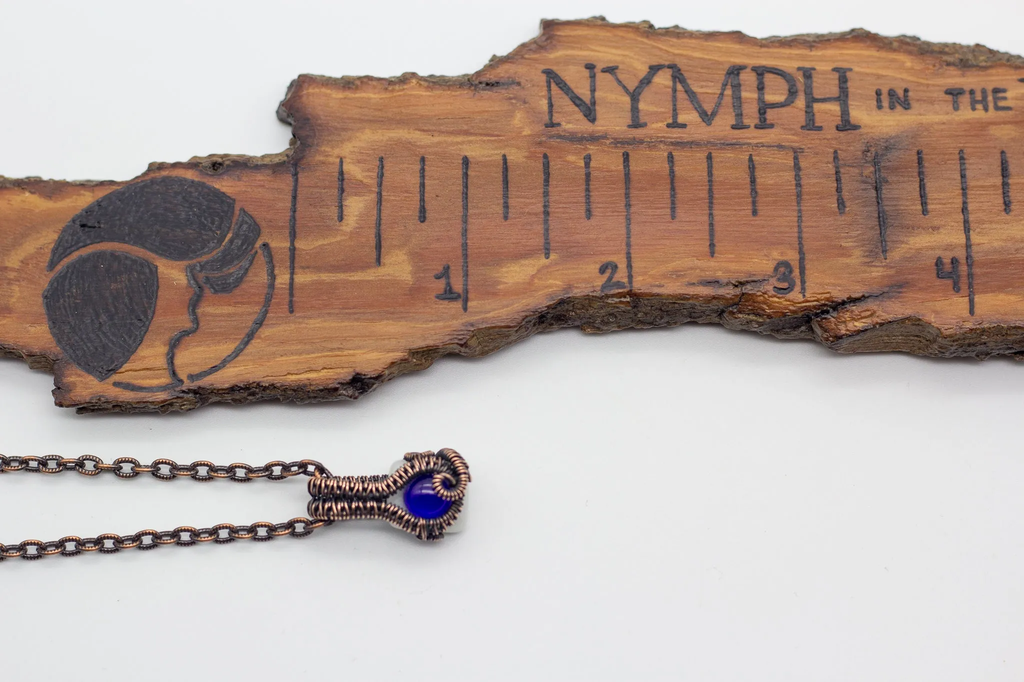 Blue Mini Pendant with Copper Wire Wrapping