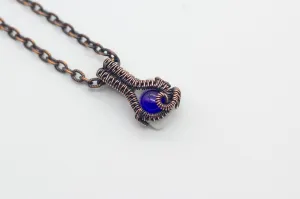 Blue Mini Pendant with Copper Wire Wrapping
