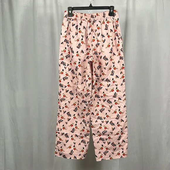 Boden Women’s Cozy Woven Pajama Set in Pink Partridge Bird Holly.