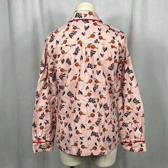 Boden Women’s Cozy Woven Pajama Set in Pink Partridge Bird Holly.