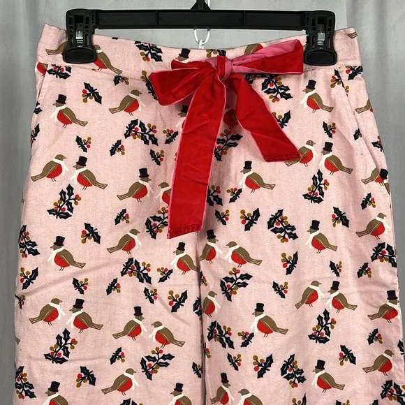 Boden Women’s Cozy Woven Pajama Set in Pink Partridge Bird Holly.