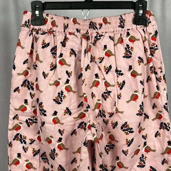 Boden Women’s Cozy Woven Pajama Set in Pink Partridge Bird Holly.