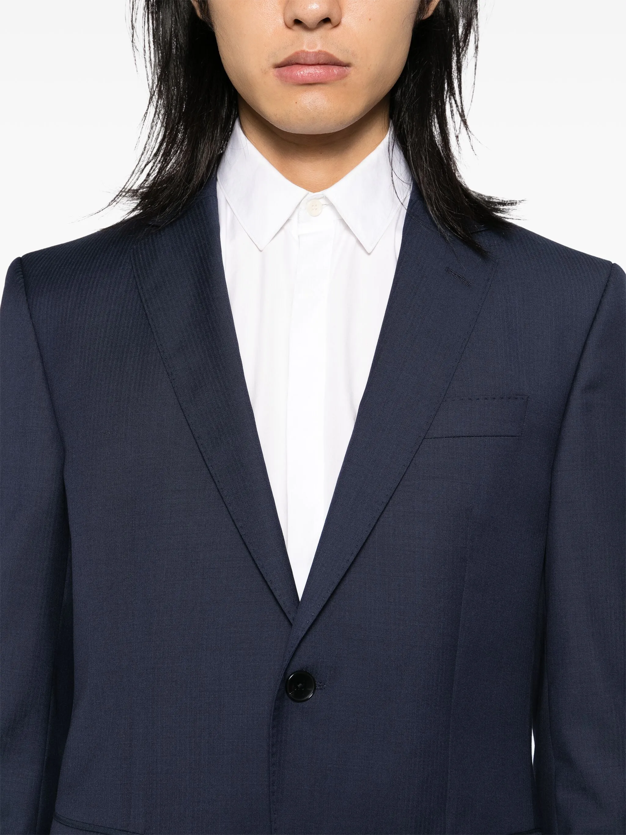 BOSS Slim-fit Suit In Herringbone Virgin Wool Dark Blue