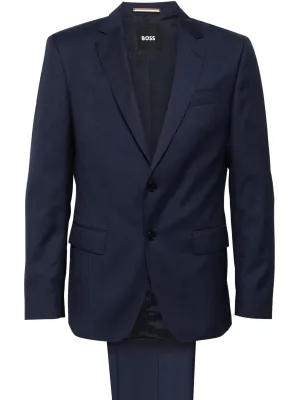 BOSS Slim-fit Suit In Herringbone Virgin Wool Dark Blue