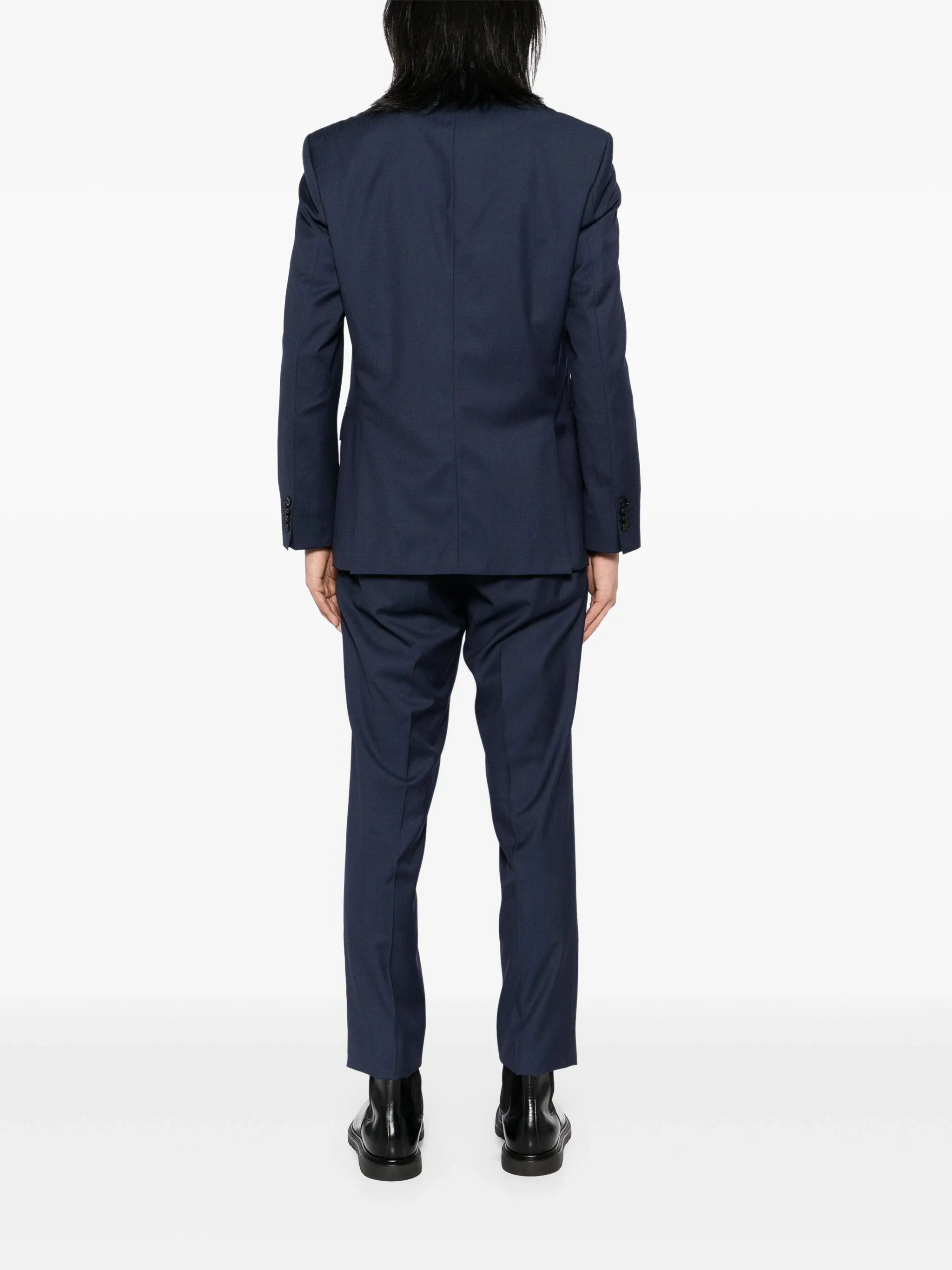 BOSS Slim-fit Suit In Herringbone Virgin Wool Dark Blue