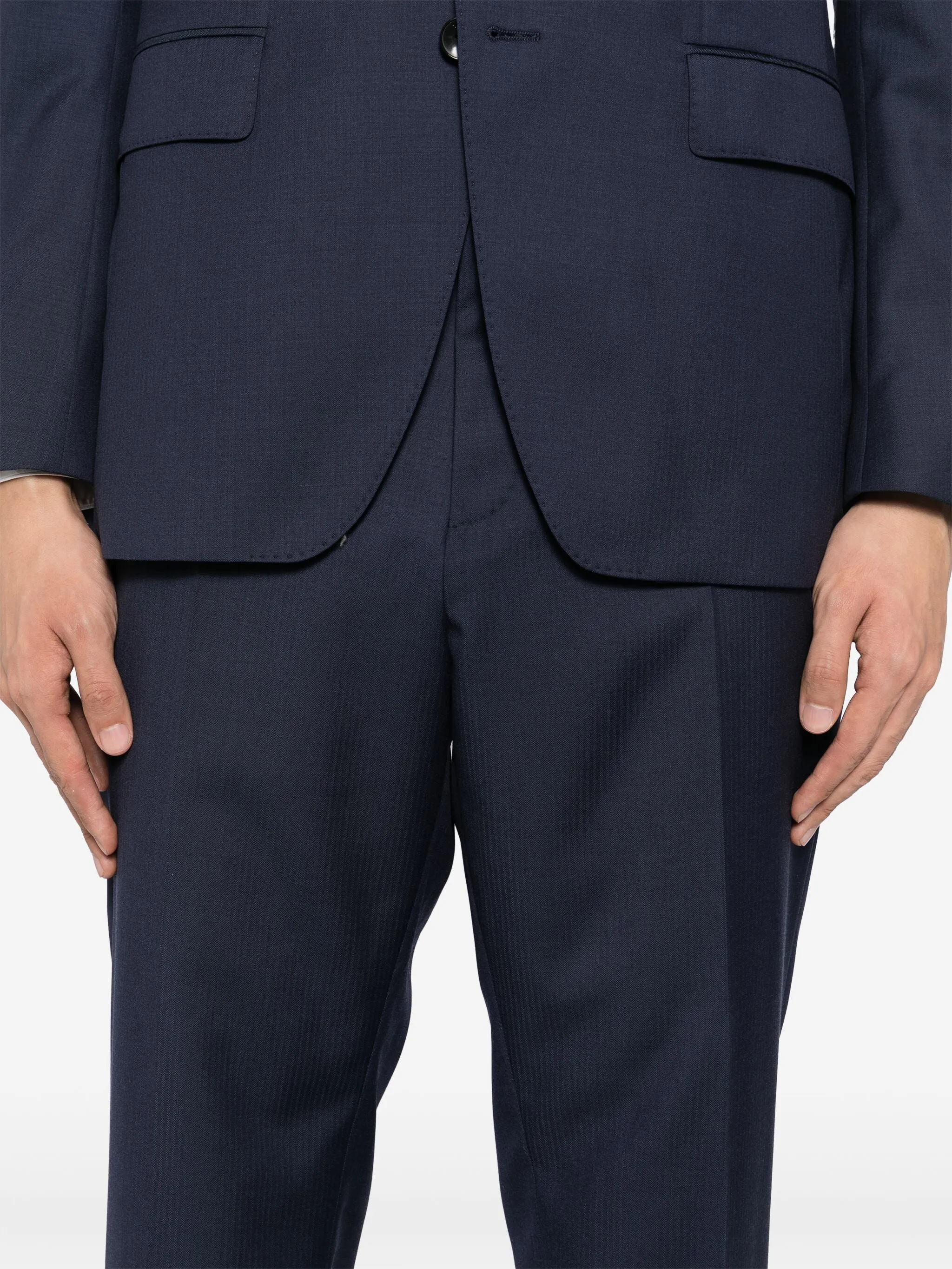 BOSS Slim-fit Suit In Herringbone Virgin Wool Dark Blue